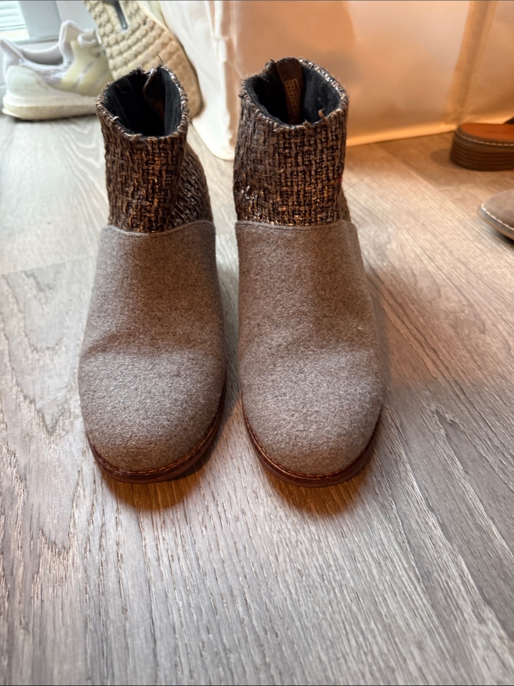 Toms Gray Wool-Blend Ankle Boots with Knit Cuff